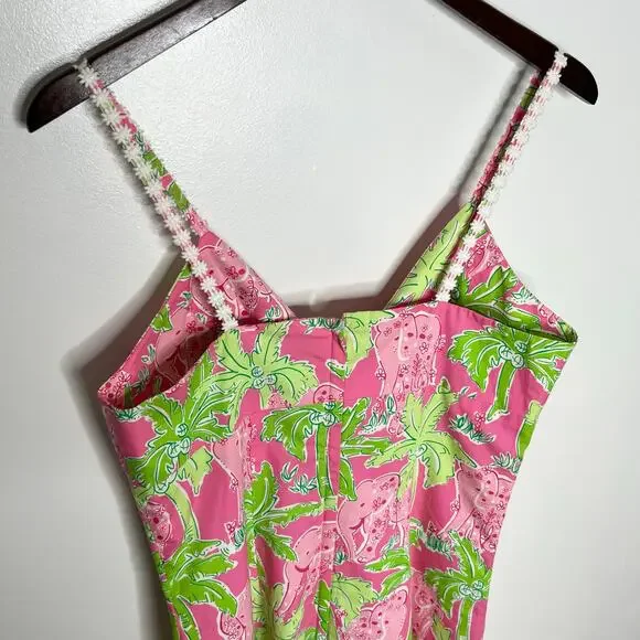 Vintage Lilly Pulitzer Sleeveless Mini Dress Women 8 Pink Elephant Print - Picture 7 of 8